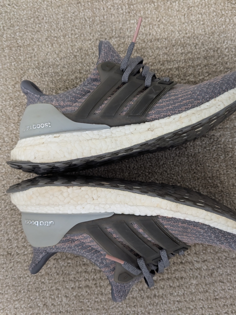 adidas Men’s Grey with Pink Accent Ultra Boost Sneakers - Picture 4 of 4